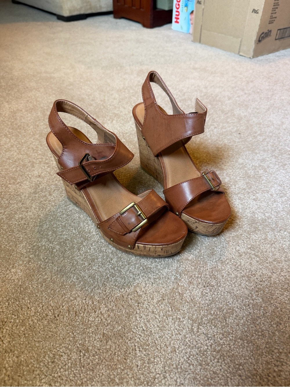 Mossimo Supply Co Brown Buckle Cork Wedge Sandals